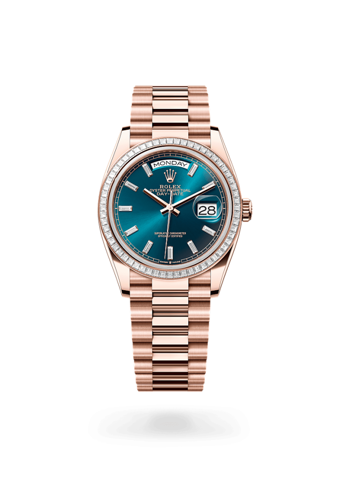 Rolex day-date in 18 ct Everose gold, M128395TBR-0032* - Watches of Switzerland